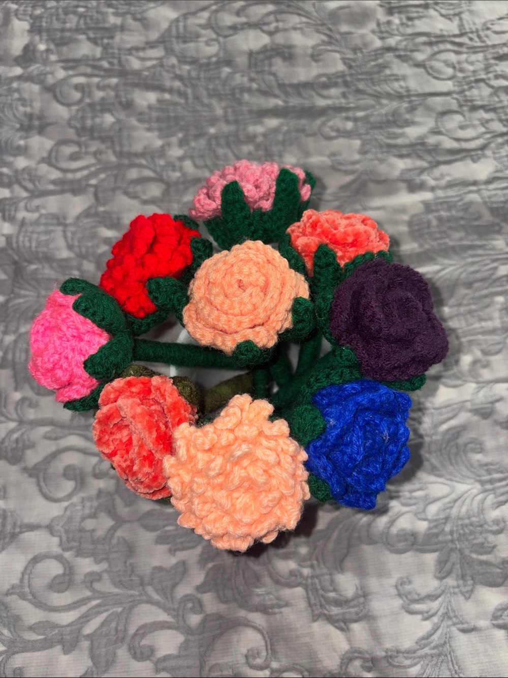 Nine Handmade Crocheted Flower Pens Bouquet